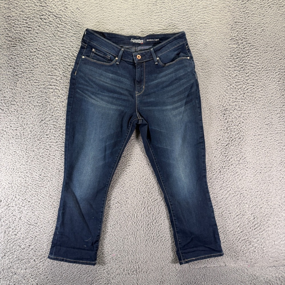 Signature By Levi's Jeans Womens 14 Blue Cotton Denim Capri Whiskered Stretch